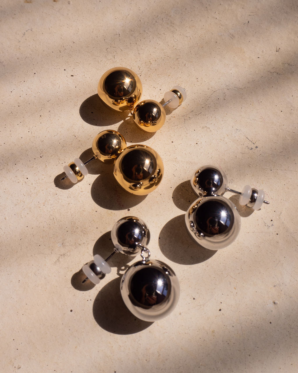 Double Ball Earrings - Silver — detail view