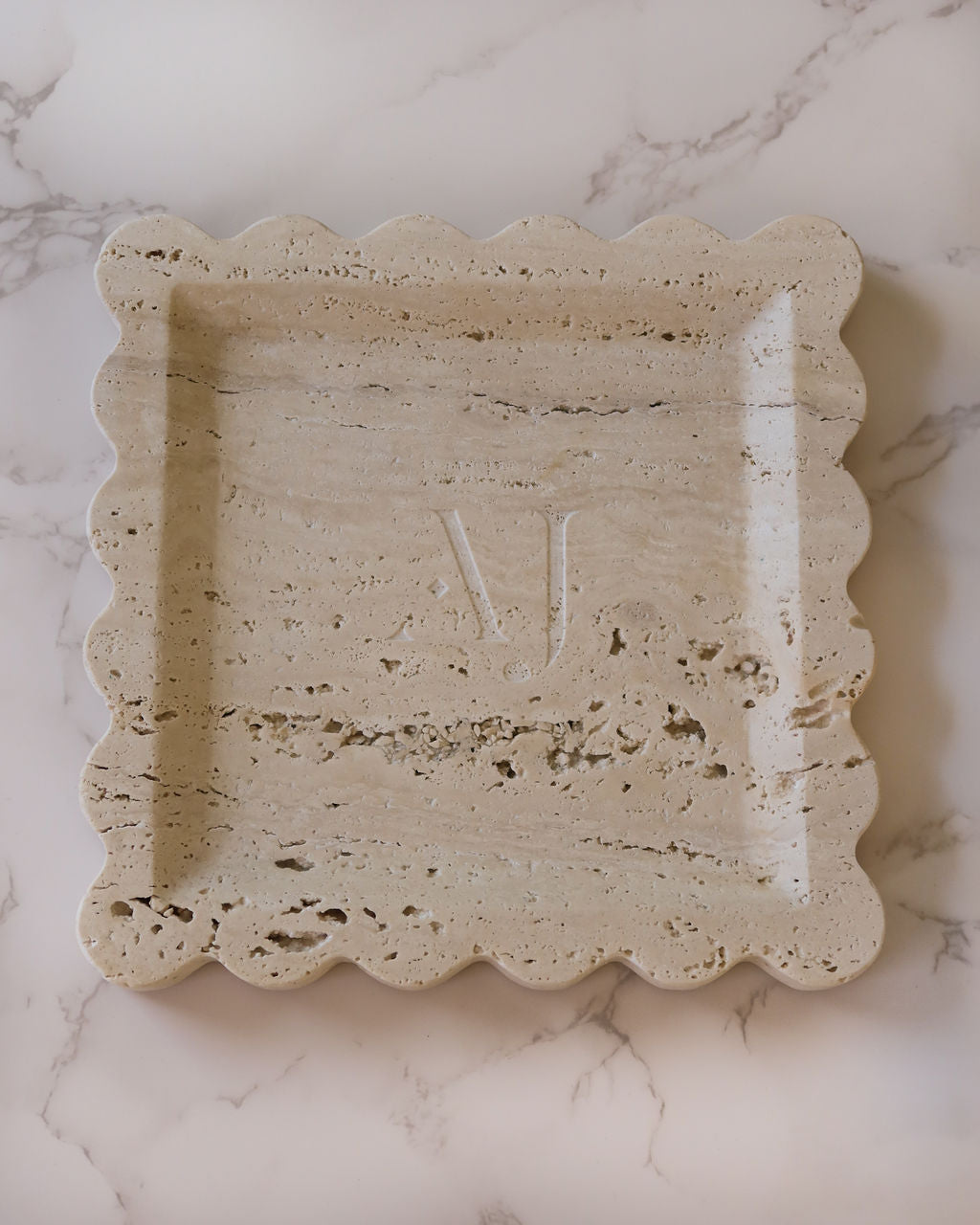 The Luv Aj Travertine Tray — detail view